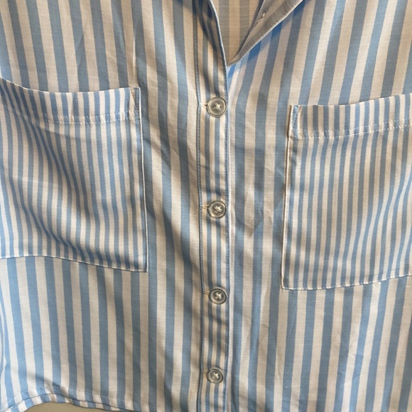 SO women’s blue and white striped button down short sleeve blouse - Picture 6 of 12
